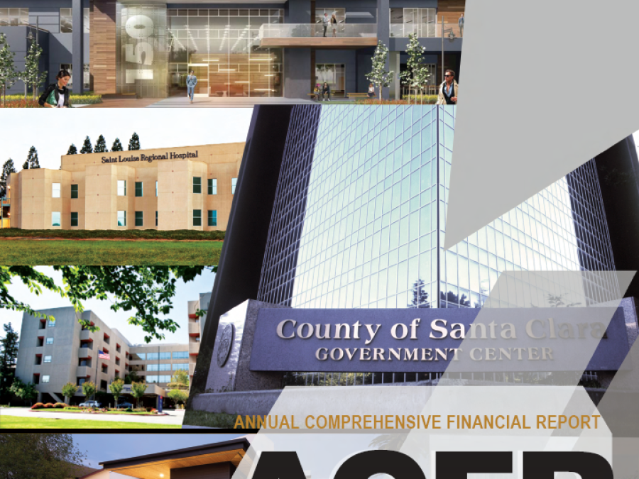 cover of Annual Comprehensive Financial Report, FY2021, includes photos of County buildings and medical clinics