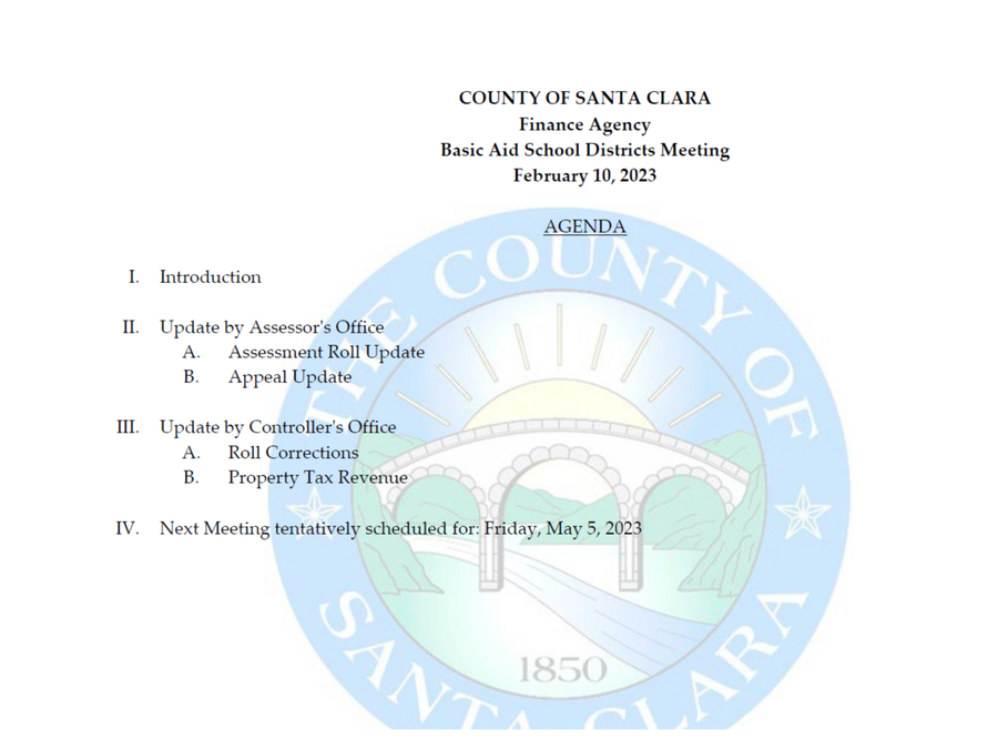 Agenda of the Basic Aid School Districts Meeting